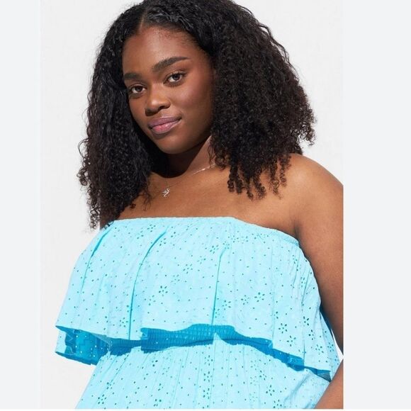 Torrid Maxi Eyelet Strapless Smocked Bodice Dress Size 5 5X blue - Picture 2 of 11